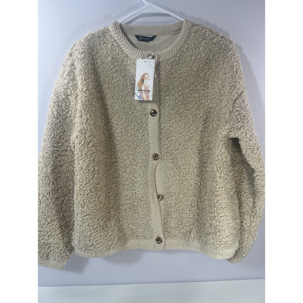 PRETTYGARDEN Women's Winter Coats Fleece Button Up Shearling Cropped Jacket Sz M